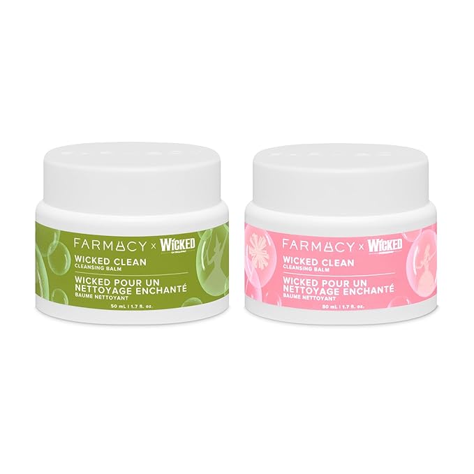 Farmacy x WICKED Cleansing Balm Skin Care Set - Travel Size Makeup Remover Duo - Limited Edition Wicked Clean Skincare Set Includes Pink & Green Balms - Gently Removes Make Up, SPF & Oil (2 Count)