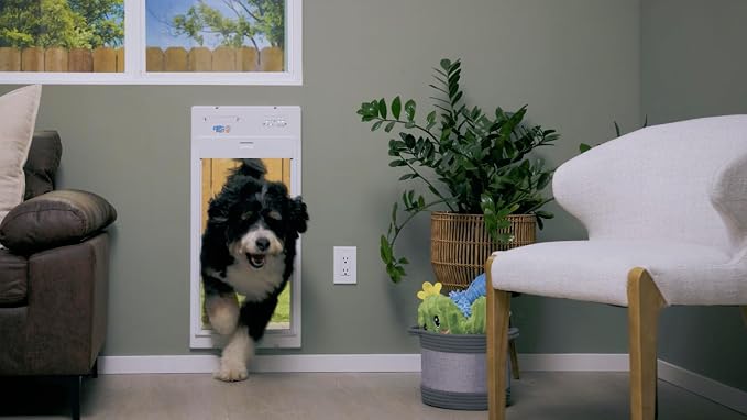 Power Pet Automatic ROLL UP Door by High Tech Pet Brand - Motorized Panel Rolls Up - Pet Operated - Remote App Control - 24/7 Exit & Entry Timers (Large, Wall Mount)