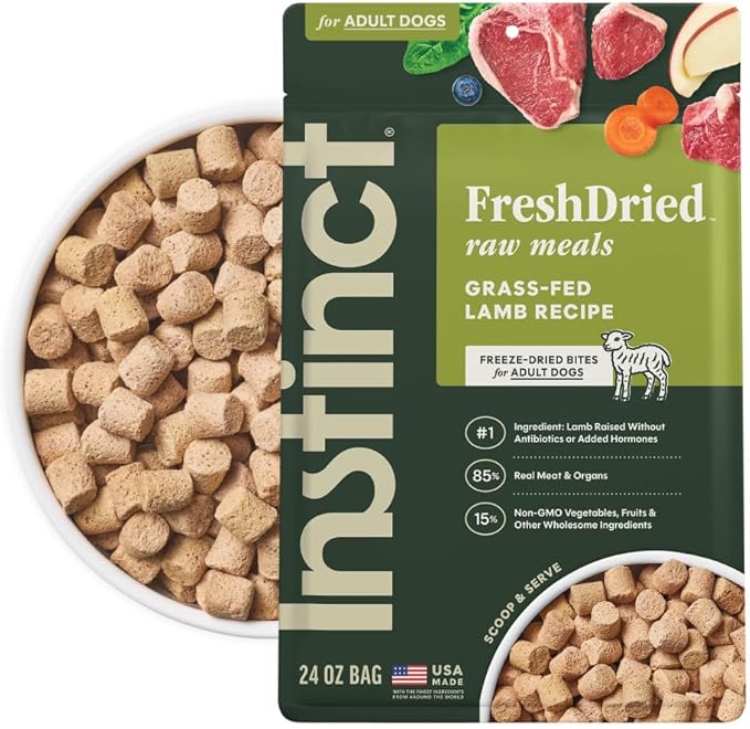 Instinct Freeze Dried Meals, Natural Dog Food, Grass-Fed Lamb, 24 oz. Bag | FreshDried raw, 85% meat & organs, 15% non-GMO vegetables, fruits & other wholesome ingredients, supports overall vitality