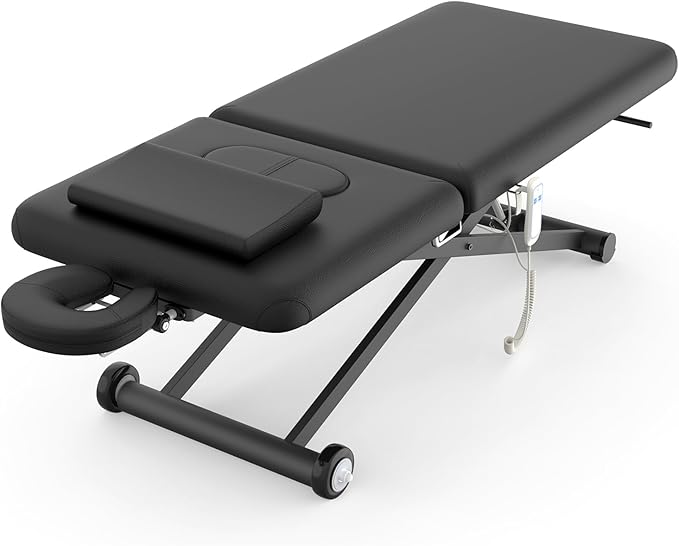 pouseayar Heavy Duty Electric Massage Table, Electric Lift Motor and Manual Backrest Adjustable for Treatment/Medical Spa/Facial Bed/Beauty Bed and More - 31.5 Wide x 75 Long - Black