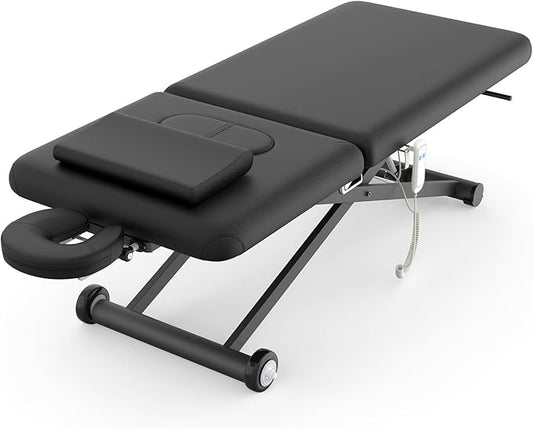 pouseayar Heavy Duty Electric Massage Table, Electric Lift Motor and Manual Backrest Adjustable for Treatment/Medical Spa/Facial Bed/Beauty Bed and More - 31.5 Wide x 75 Long - Black