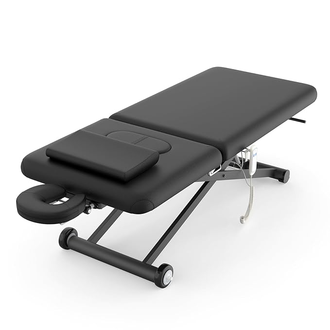 Electric Massage Table, Electric Lift Motor Height adjustable and Manual Backrest Adjustable Angle for Treatment, Medical Spa, Facial, Beauty, Massage Bed and More - 32 Wide x 75 Long - Black