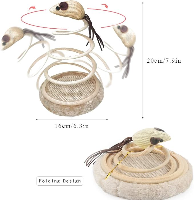 Andiker Interactive Cat Toy, Exercise Plush Mouse with Spiral Spring, Indoor Portable Toy for All Breed Sizes