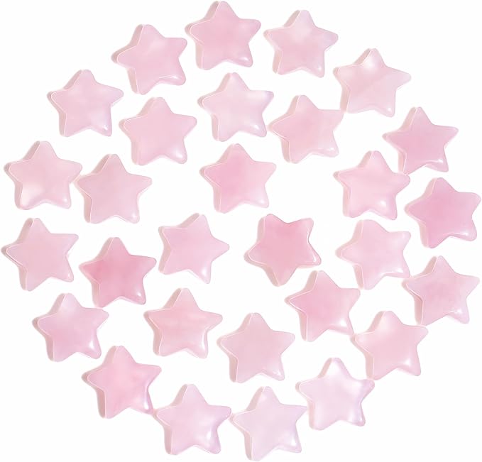QINJIEJIE 20 PCS Rose Quartz Star Crystals Natural Crystal Polished Healing Cute Mini Pocket Stones Palm Thumb Star Gemstones Set Bulk Wholesale Reiki Energy Balancing Crystal Gifts for Women