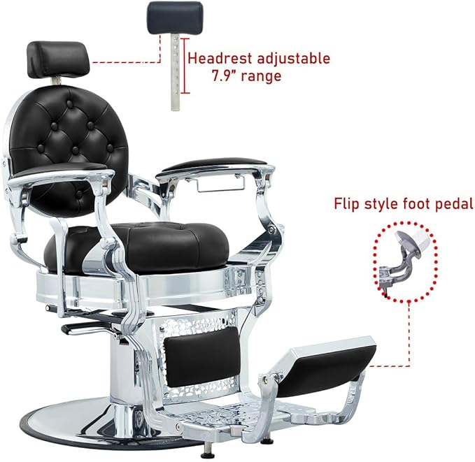 Kaleurrier Salon Chair Height Adjustable - Reclining Barber Chair - Professional Hair Styling Chairs for Barbershop Home Beauty Tattoo Massage - Salon Furniture Equipment Black