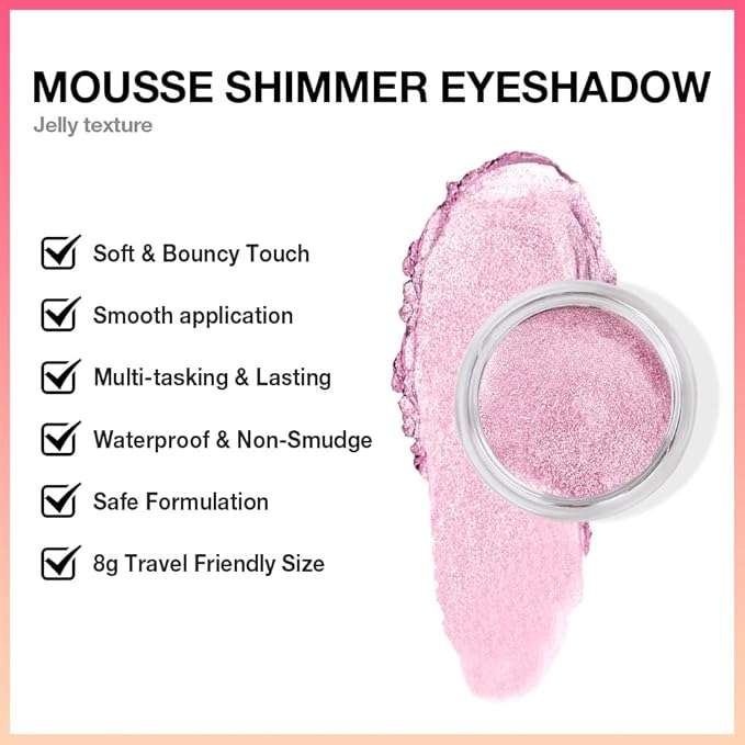 Pink Pearl Sheen Cream Shimmer Eyeshadow – Pink Glitter Eye Shadow Pot, Brightening High Pigment Shade, Waterproof Long-Lasting Crease-Proof Single Eyeshadow for Natural & Highlight Eye Makeup 3
