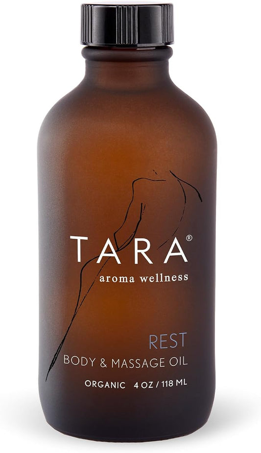TARA Spa Therapy Rest Body & Massage Oil – Premium Organic Oil for Deep Relaxation & Rest, 100% Pure Essential Oils, Lavender, Chamomile & Sandalwood, 4 oz