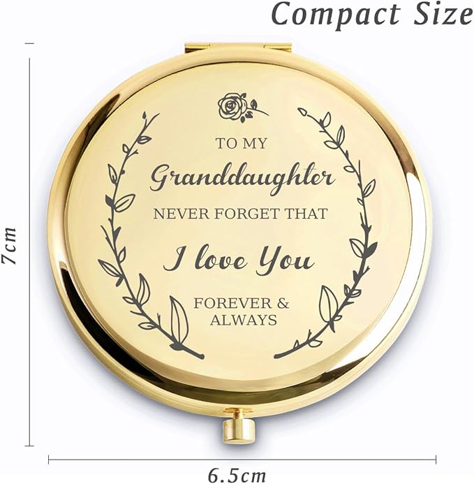 Granddaughter Gifts from Grandma Grandpa, Personalized Gift for Granddaughter, Custom Compact Mirror, Goodie Bag & Basket Stuffers for Valentines Day, Mothers Day, Graduation, Birthday, Wedding