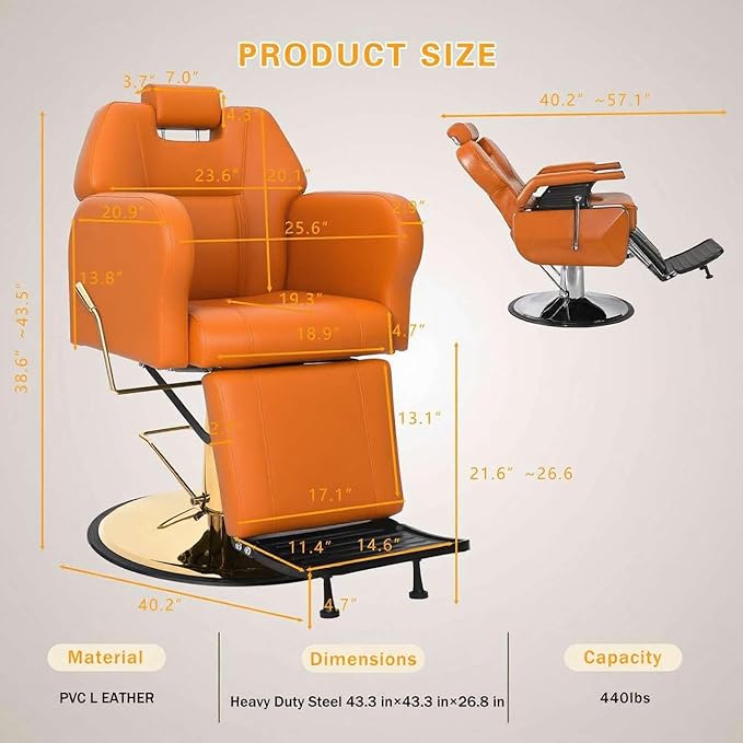 Barber Chair Hydraulic Reclining Salon Chairs Styling Chair Hair Chair 360 Degrees Rolling Swivel Barber Chairs for Barbershop Hair Salon (Orange1)