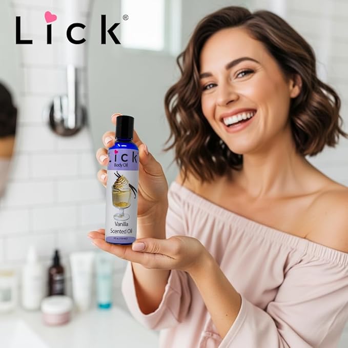 LICK Vanilla Dessert-Inspired Scented Body Oil – Fast-Absorbing Daily Hydration with Almond Oil & Vitamin E – 4 oz