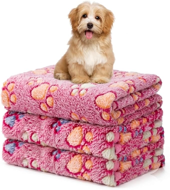 1 Pack 3 Blankets Fluffy Premium Fleece Soft Pet Blanket Flannel Throw for Cat Dog Puppy (Small 23x16'', Paw-Pink)