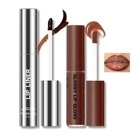 Peel Off Lip Liner Stain Tattoo, Long Lasting Waterproof Lip Stain Peel off, Tattoo Nude Lip Liner and Lip Gloss Combo, Non-Stick Cup Nourishing Lip Gloss Set Lipstick Makeup