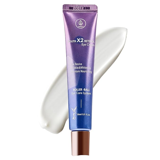 MEDB Retinol Eye Cream for Dark Circles & Wrinkles, Eye Cream Anti-Aging Under Eye Treatment with 7 Peptides & 3 Hyaluronic Acid for Hydration and Elasticity, Includes 360°Massage Roller, 30ml