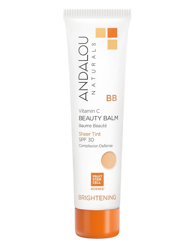 Andalou Naturals Vitamin C BB Beauty Balm Sheer Tint SPF 30 - 2-in-1 BB Cream & Mineral Sunscreen for Face - With Non-Nano Zinc Oxide Skin Protection - 2 fl oz