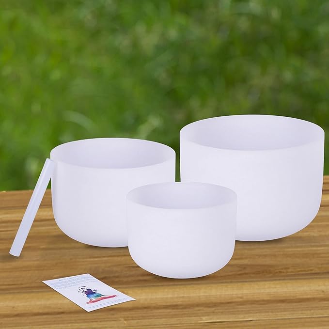 SOLSHINE 3PCS Crystal Singing Bowl Set 8 9 10 inch E G F Chakra Tuned With Singing Bowl Mallet Suede Strikers and O-rings