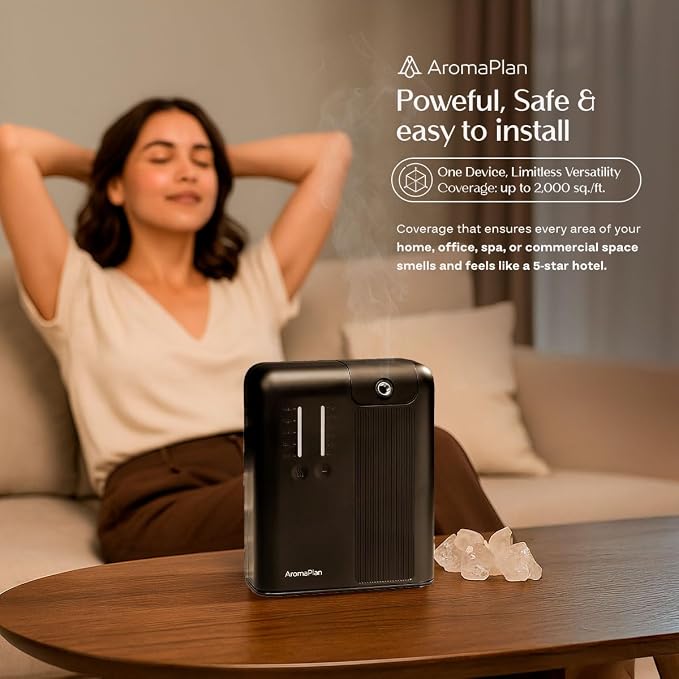 AromaPlan 5 Star Collection Cold Air Scent Diffuser, Whole House (2 Scents Included)- Waterless Smart Aroma, Scent &Time Adjust., App Control, HVAC | Home, Commercial, Hotel | Large Room, 2,000 sq.ft