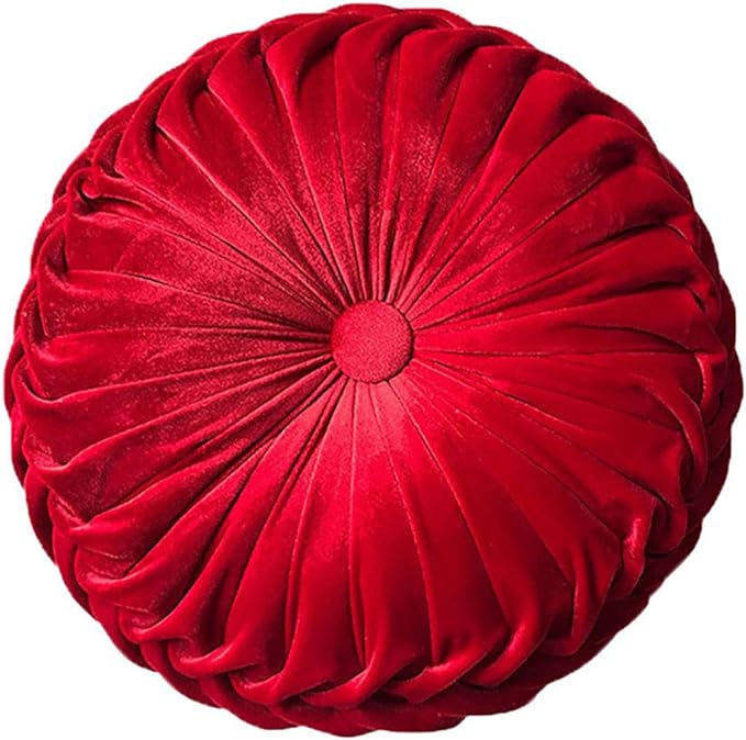 Teieas Round Throw Pillow Velvet Home Decoration Pleated Round Pillow | BohoRound Pillow Cushion for Couch,Chair,Bed,Car,valentine's day red 14.96''