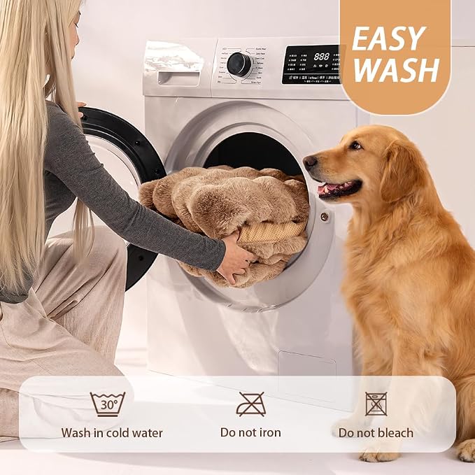 SOMAHE Plush Dog Bed Mat, Machine Washable, Large 35x27 Latte Coffee | Machine Washable + Non-Slip Paw Bottom: plush dog mat stays fluffy and helps reduce sliding on indoor floors.