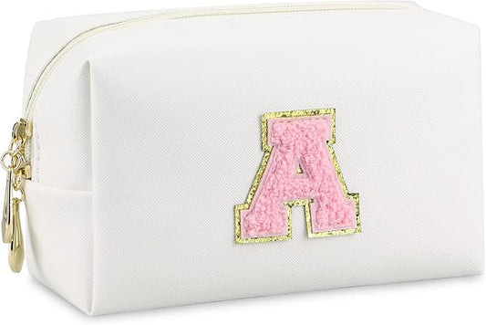Initial Makeup Bag, Personalized Preppy Letter Monogram Cosmetic Bag | Waterproof PU Material, Compact Size, Large Capacity 7.09 x 2.95 x 3.94 in, Surprise Gift for Daughters and Teens