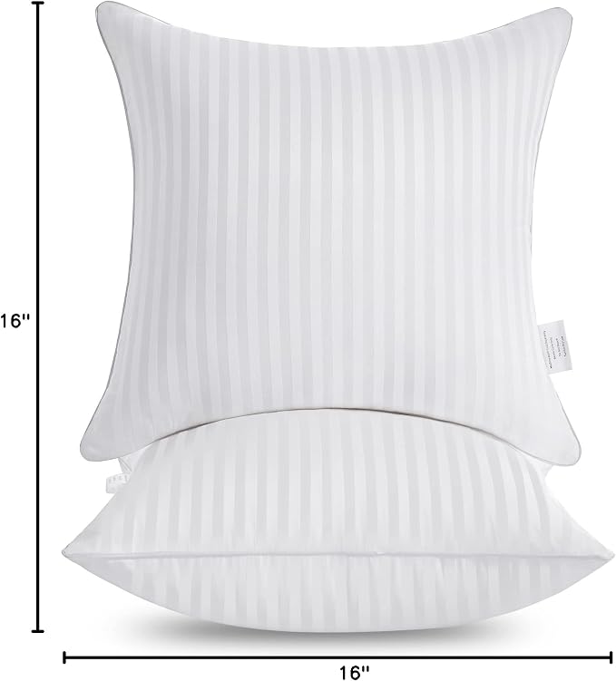 Oubonun 16 x 16 Throw Pillow Inserts Set of 2 | Firm and Fluffy Decorative Square Pillows for Couch Bed Sofa with Soft Cotton Cover White Cushion with Down Alternative