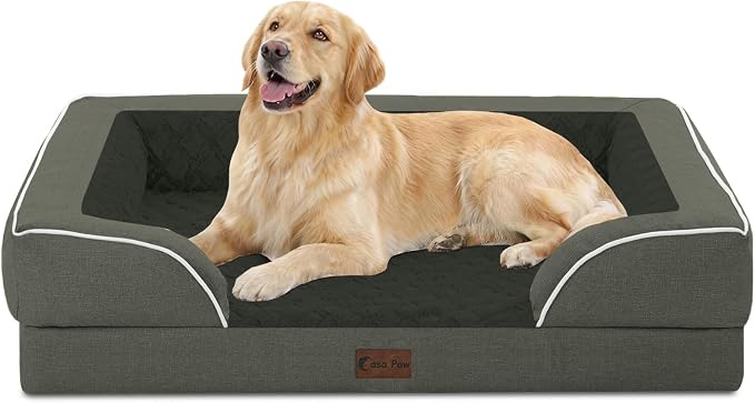 Orthopedic Washable Dog Bed for Large Dogs, 36x27in, Dark Green | Orthopedic Foam Relieves Joint Pressure, Bolsters Supports Head And Neck, Washable Cover, Non-Slip Bottom
