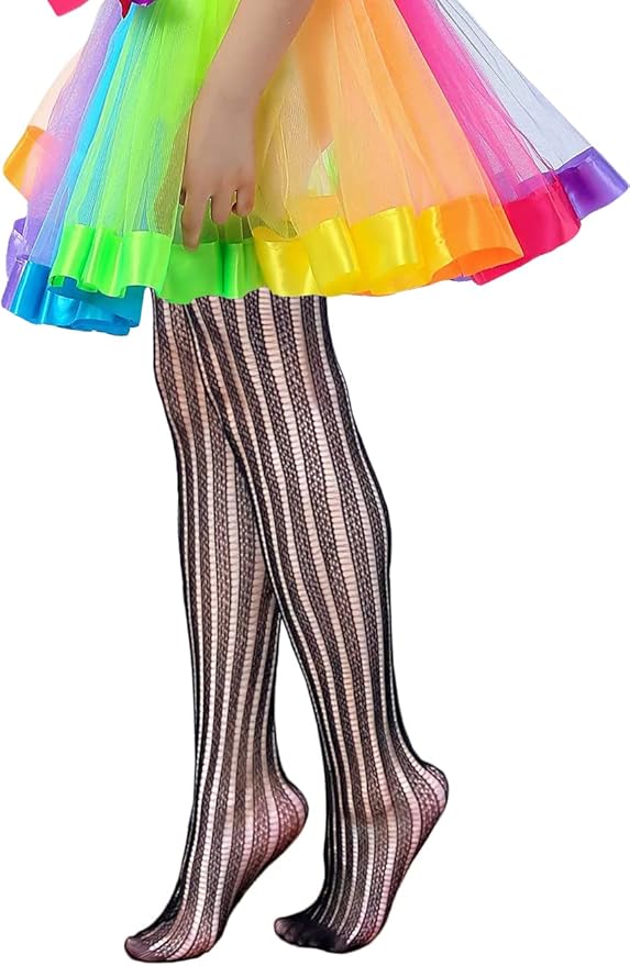 Girls Fishnet Stockings for Princess Dress High Waist Mesh Tights Cute Pattern Knit Socks