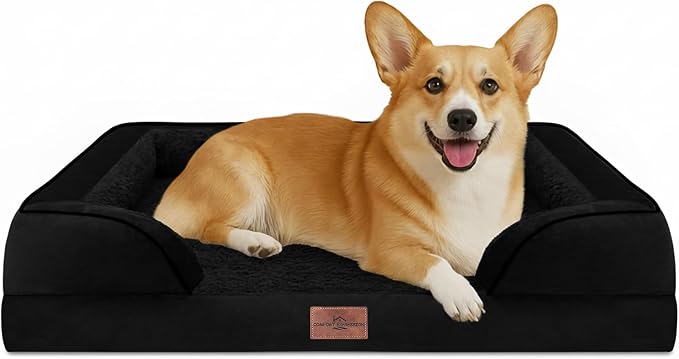 Comfort Expression Waterproof Orthopedic Dog Beds for Large Sized Dog | Supportive Egg Crate Foam Large Pet Bed with Removable Bolster, Dog Couch with Washable Cover & Non-Slip Bottom, 35x22 Inch