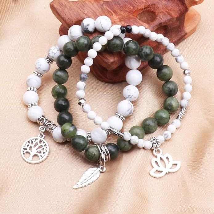 UEUC Tree of Life Yoga Healing Stone Bracelets,Multilayer Lotus Chakra Stone Reiki Bracelet Sets,Anxiety Crystal Natural Stone,for Women Stress Relief