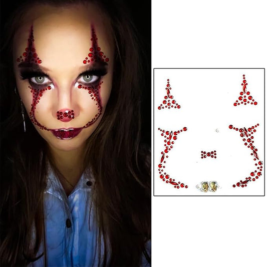 1 Pieces Face Gems Jewels Tattoos for Halloween, Day of the Dead Face Temporary Skull Tattoos Rhinestone Crystal Stones Body Gems Makeup Stickers for Halloween Festival Rave Party Outfit
