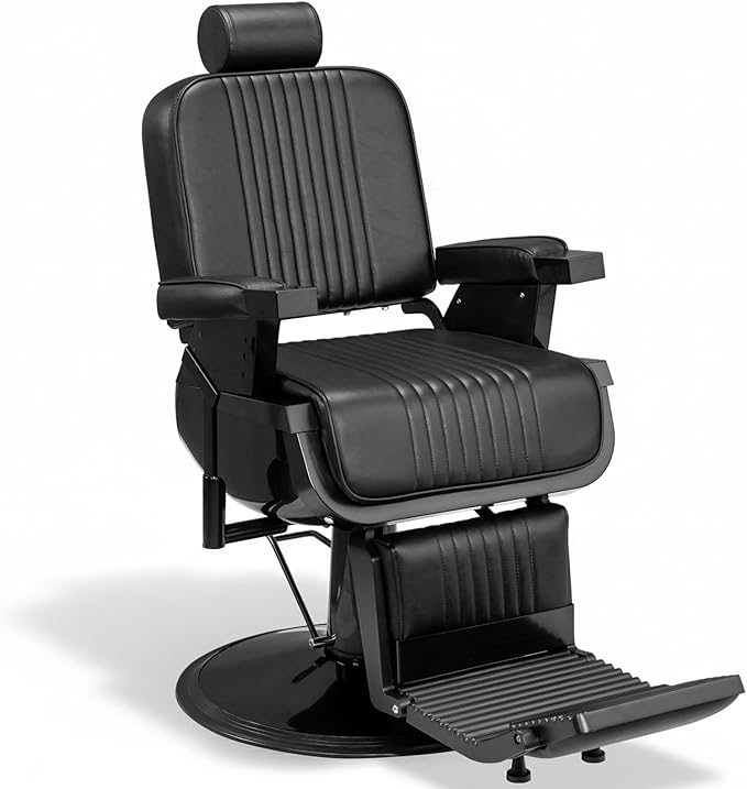 Winado Heavy Duty Vintage Barber Chair, Hydraulic Reclining Salon Chairs for Hair Stylist with Footrest & Headrest, 360° Swivel All Purpose Chair Salon Beauty Spa Shampoo Equipment, Black