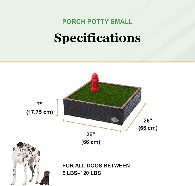 Porch Potty Small Indoor & Outdoor Dog Potty System with Artificial Grass, Quick-Draining Base & Drainage Hose – Reusable Dog Grass Pad for Apartments, Balconies, Patios & RVs