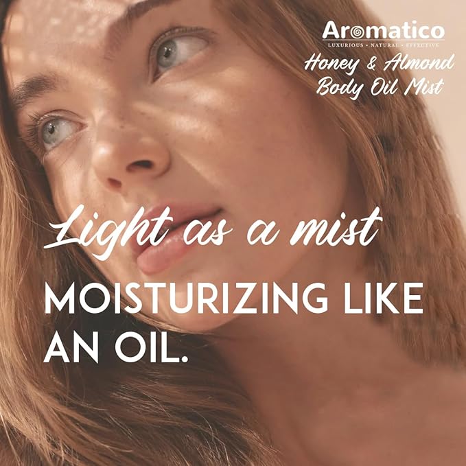 Aromatico Honey & Almond Body Oil Mist for Women | Lightweight, Non-Sticky, Spray-on formula for Daily use After Shower | Moisturized, Soft, Glowing Skin | Cozy, Creamy Vanilla Scent - 4 Fl Oz