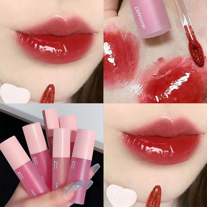 Petansy Hydrating Lip Gloss, 4 Colors Plumping Lipgloss, Waterproof MoisturizingTinted Lip Balm, Water Mirror Liquid Lipstick, Long-Lasting Bold Stain, Non-Sticky Natural Lip Makeup