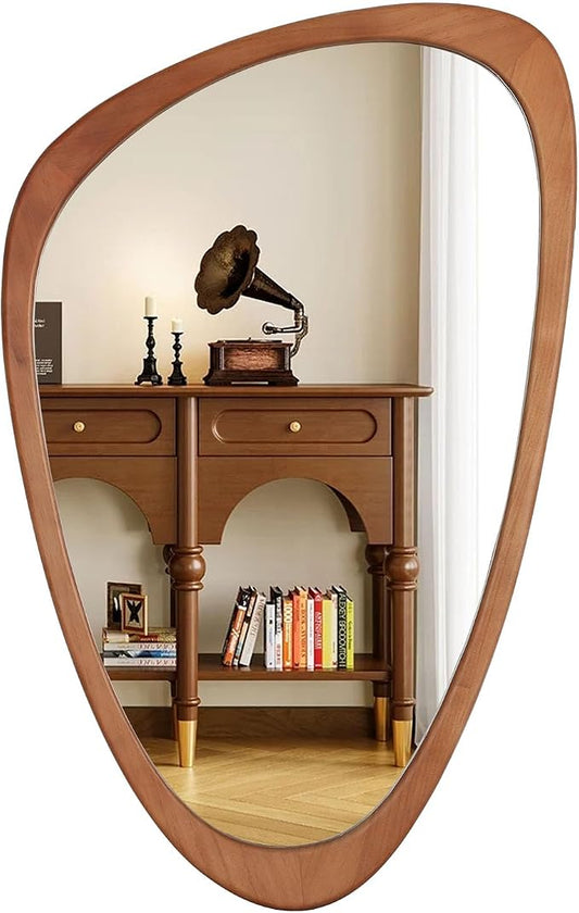 Asymmetrical Mirror, Irregular Wall Mirror, Wall Mirrors Decorative for Bedroom Living Room Entryway Hall, Wood Mirror for mid Century Modern Decor 36" H x 23" W
