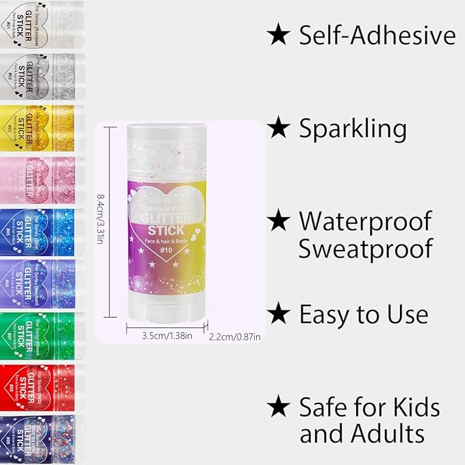 Mysense Carnival White Body Glitter Stick,Face Hair Glitter Gel for Women Kids,Sparkling Mermaid Sequins Chunky Glitter Face Paint Makeup,Singer Concert Outfit Festival Rave Accessories