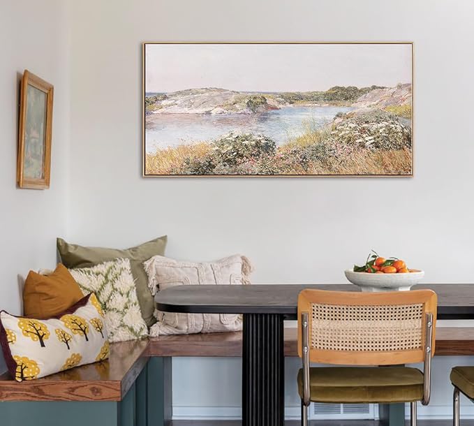 DJSYLIFE Vintage Meadow and Pond Framed Wall Art, Farmhouse Landscape | 20x40 inch Canvas Prints, Impressionist Style, Ready to Hang, Countryside Decor for Living Room, Bedroom, Above Bed