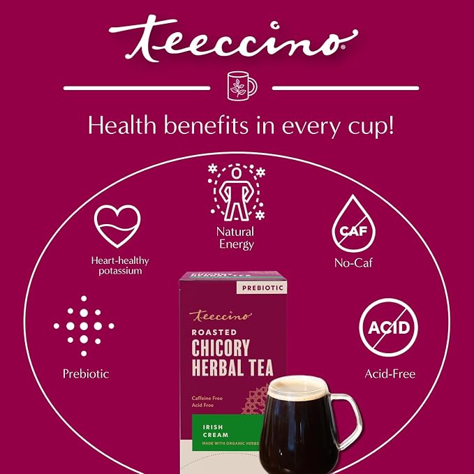 Teeccino Irish Cream Herbal Tea, Rich & Roasted Herbal Tea That’s Caffeine Free & Prebiotic for Natural Energy, 25 Tea Bags