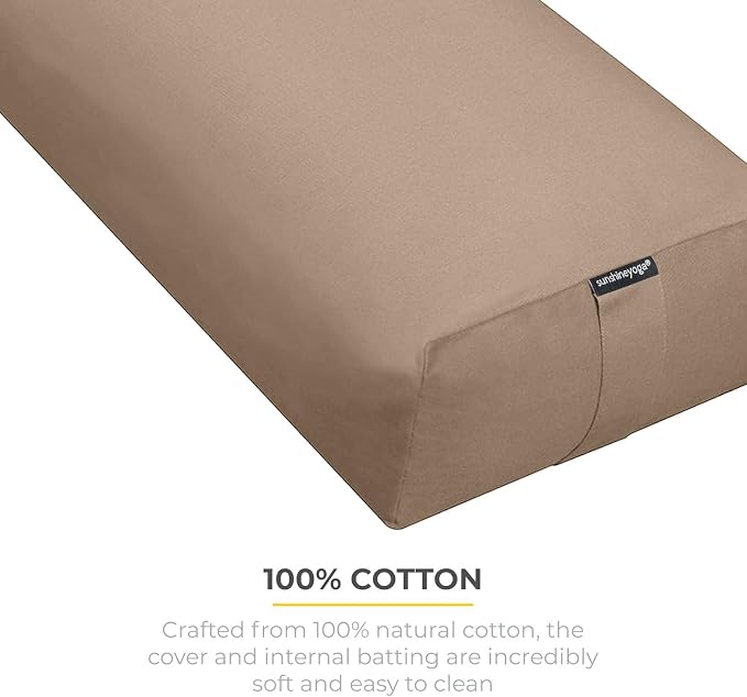 Extra Firm Large Yoga Bolster, 24" x 12" x 6" Cinched OR Zippered Yoga Pillow, Rectangular Cotton Cushion With Removable Cover for Studios, 1 Pack or 2 Pack
