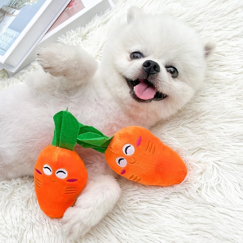 2Pcs Orange Soft Puppy Pet Supplies, Cute Carrot Plush Chew Squeaker Sound Squeaky Toys for Dog Cat Birthday Pet Squeak Toy Gifts