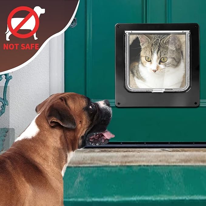 EASY JOY Cat Doors(Outer Size 10.6" x 9.2"), 4-Way Locking Cat Door for Interior Exterior Doors, Weatherproof pet Door with Magnet for Cat or Dog < 21.5 inches in Girth(Black L)
