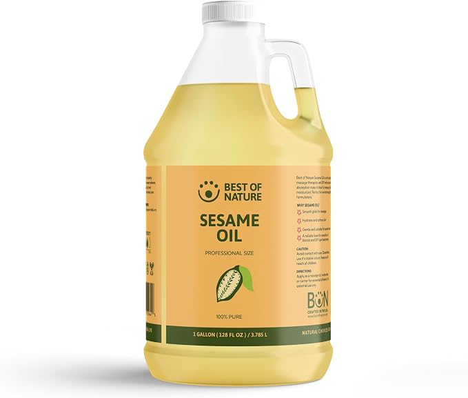 Best of Nature 100% Pure Sesame Oil – Natural Unscented Massage Oil, Deep Moisturizing Body & Skin Oil, Perfect Carrier Oil for Essential Oils, Gallon (128 fl oz)
