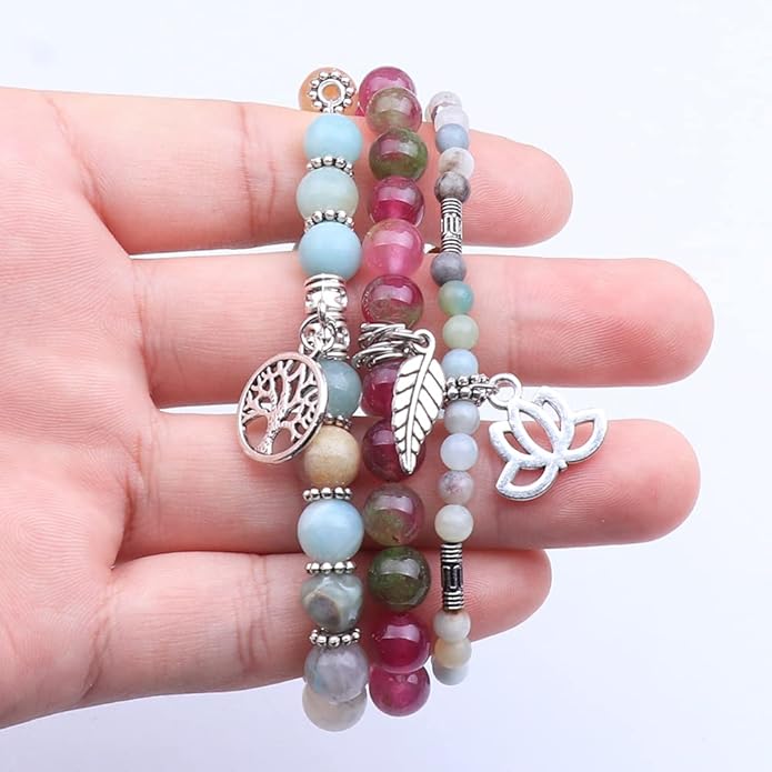 UEUC Tree of Life Yoga Healing Stone Bracelets,Multilayer Lotus Chakra Stone Reiki Bracelet Sets,Anxiety Crystal Natural Stone,for Women Stress Relief