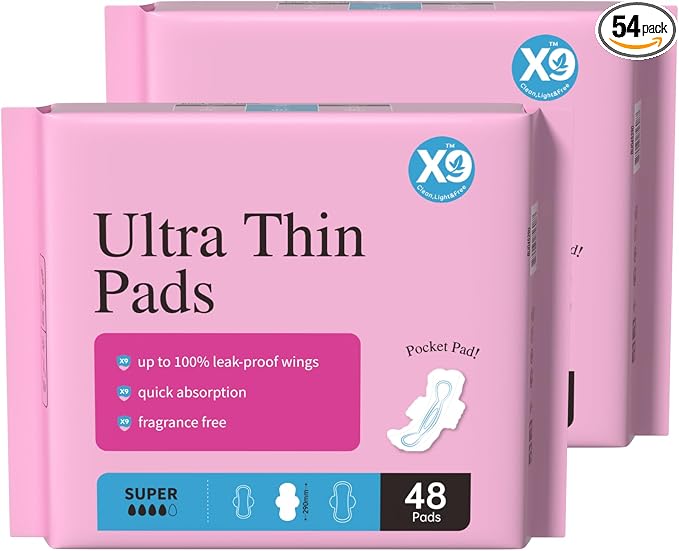 Ultra Thin Pads for Women with Wings, Super Absorbency Period Pads, Lightweight & Discreet Feminine Pads, Portable Design, 96 Count