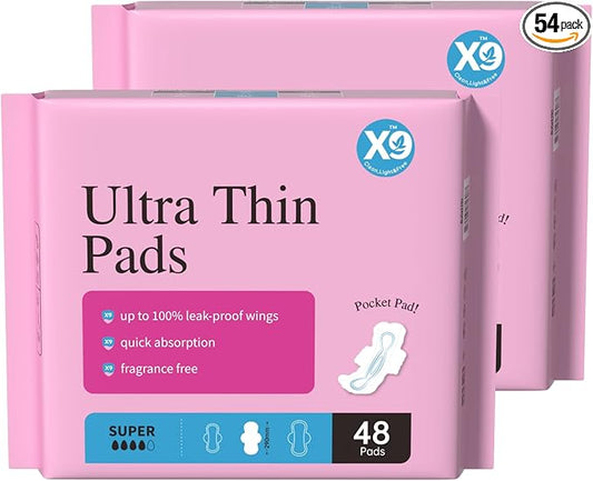 Ultra Thin Pads for Women with Wings, Super Absorbency Period Pads, Lightweight & Discreet Feminine Pads, Portable Design, 96 Count