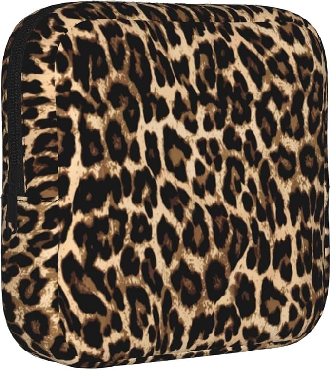 Leopard Cheetah Print African Animal Hunting Period Bag For Women,Portable Sanitary Napkin Period Pad Pouch For Purse, Small Make Up Bags
