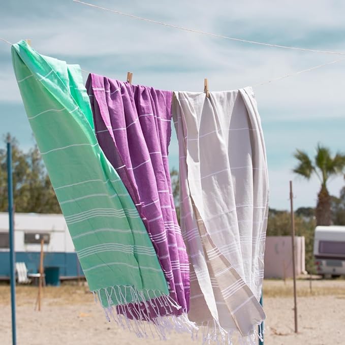 BAY LAUREL Turkish Beach Towel with Travel Bag 39 x 71 Quick Dry Sand Free Lightweight Large Oversized Towels Light - (Pale Grey with Turquoise)