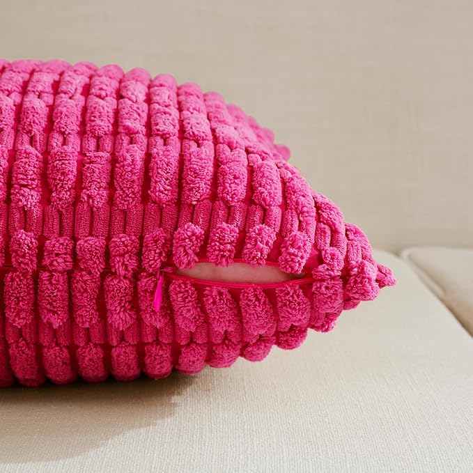 Fancy Homi 4 Packs Decorative Throw Pillow Covers for Living Room Couch Bed, Modern Farmhouse Boho Home Décor Accent Cushion Case, 18" x 18", Hot Pink