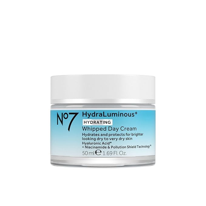 No7 HydraLuminous+ Hydrating Whipped Day Cream - Hyaluronic Acid Facial Moisturizer with 2% Vitamin B3 Niacinamide for Skin Barrier Repair & Visibly Healthy-Looking Skin (1.69 Fl Oz)