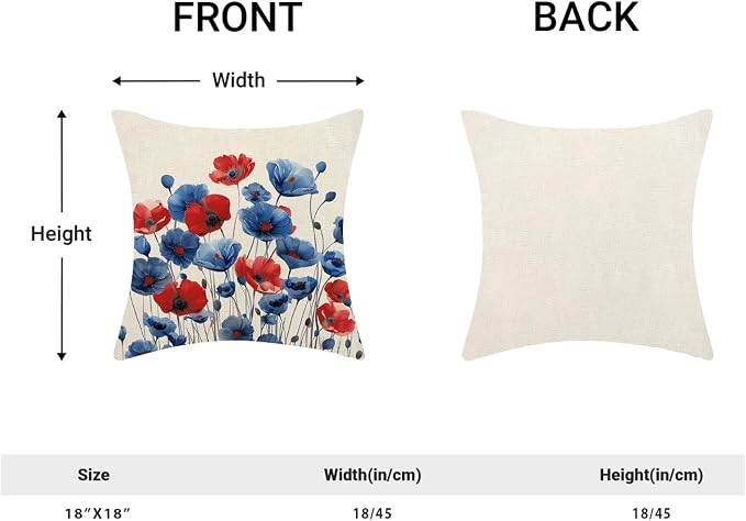 Spring Floral Pillow Covers 18x18 Set of 2 Blue Red Flower Decorative Throw Pillow Covers Decoration Summer Seasonal Pillowcase Farmhouse Decorative Cushion Cover for Home Sofa Outdoor Decorr