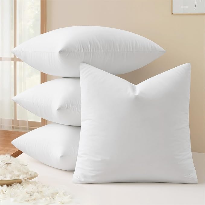 MIULEE 26x26 Euro Pillow Inserts, Premium Feather and Down Pillows 4 Pack | Fluffy and Choppable DecorativeThrow Pillows for Sofa Bed Couch with Double-Layer Down-Proof Cotton Fabric Cover